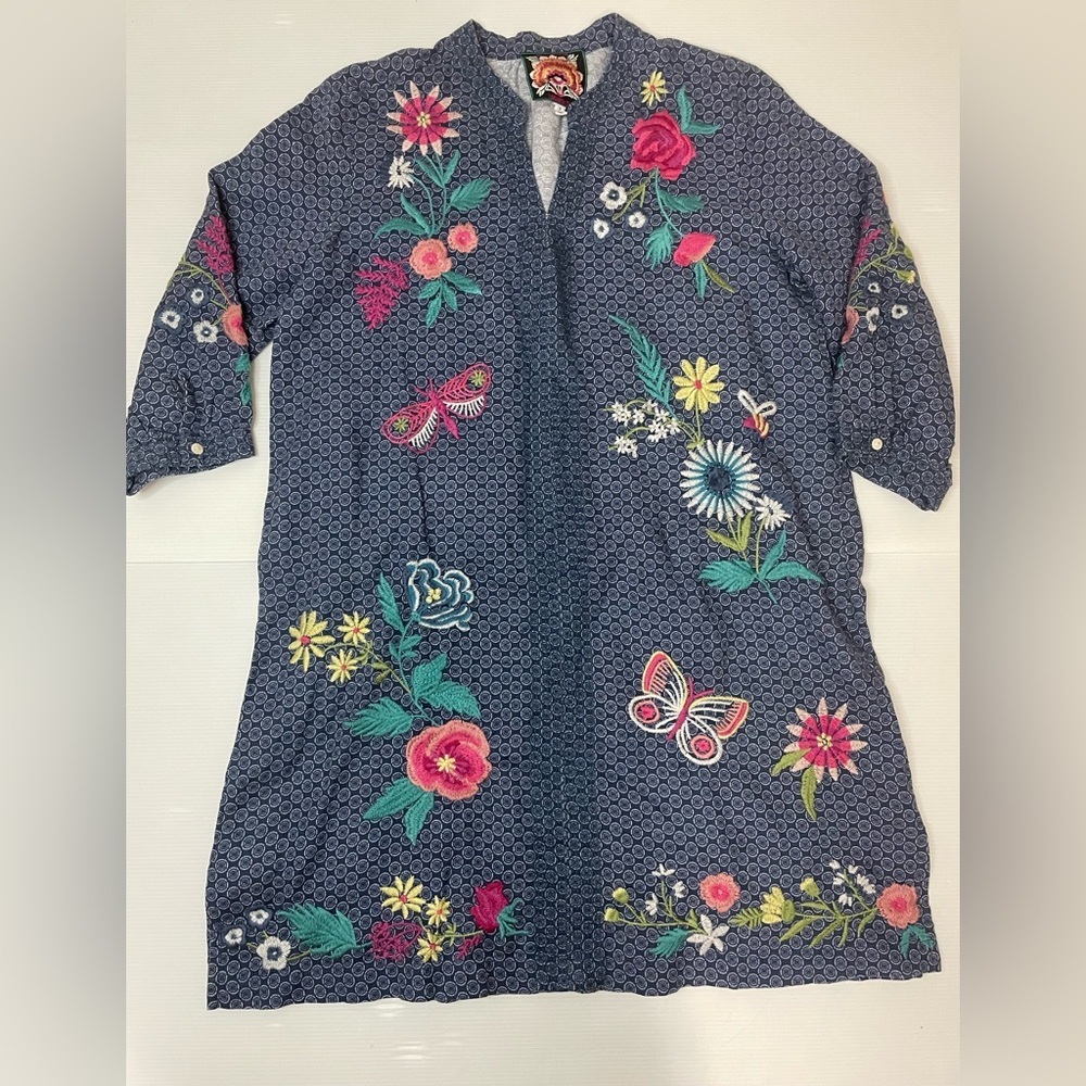 Johnny Was Ethal Linen Shift Dress Blue Size S - Picture 2 of 14